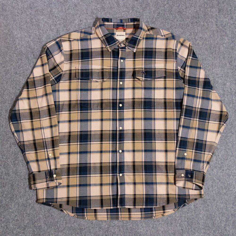 Simms Gallatin Pearl Snap Flannel Fishing Shirt Men’s 2XL Long Sleeve Plaid